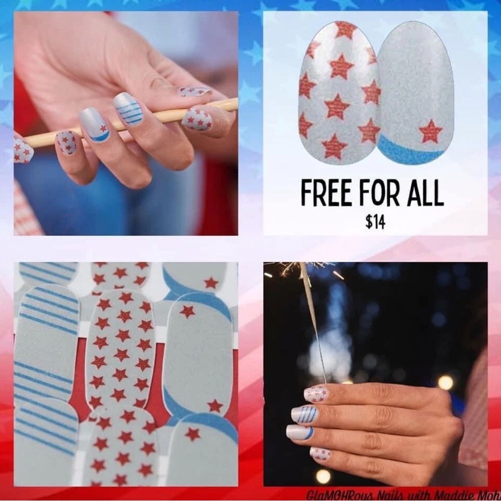 Color Street Free For All Red Stars & Blue Stripe Press-On Nail Wraps